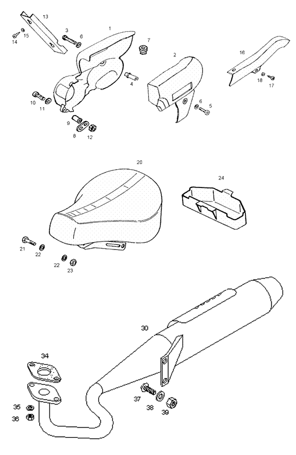 Auspuff, Verkleidungen & Sit