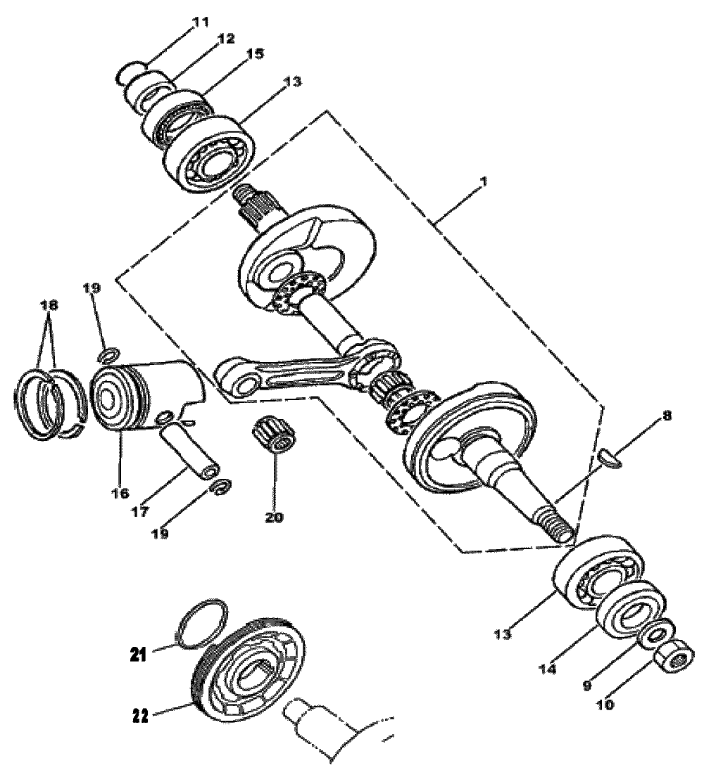 Kurbelwelle und Kolben