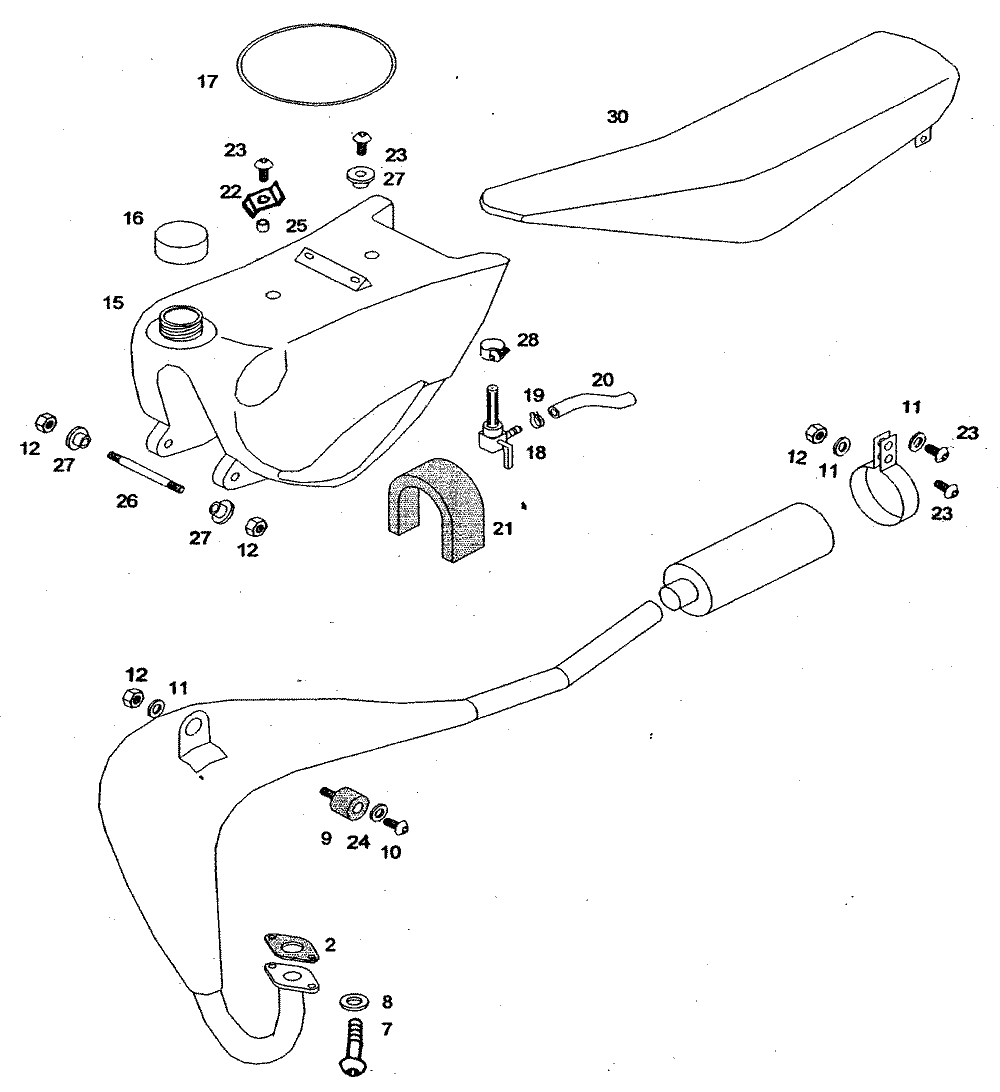Auspuff, Tank und Sitzbank