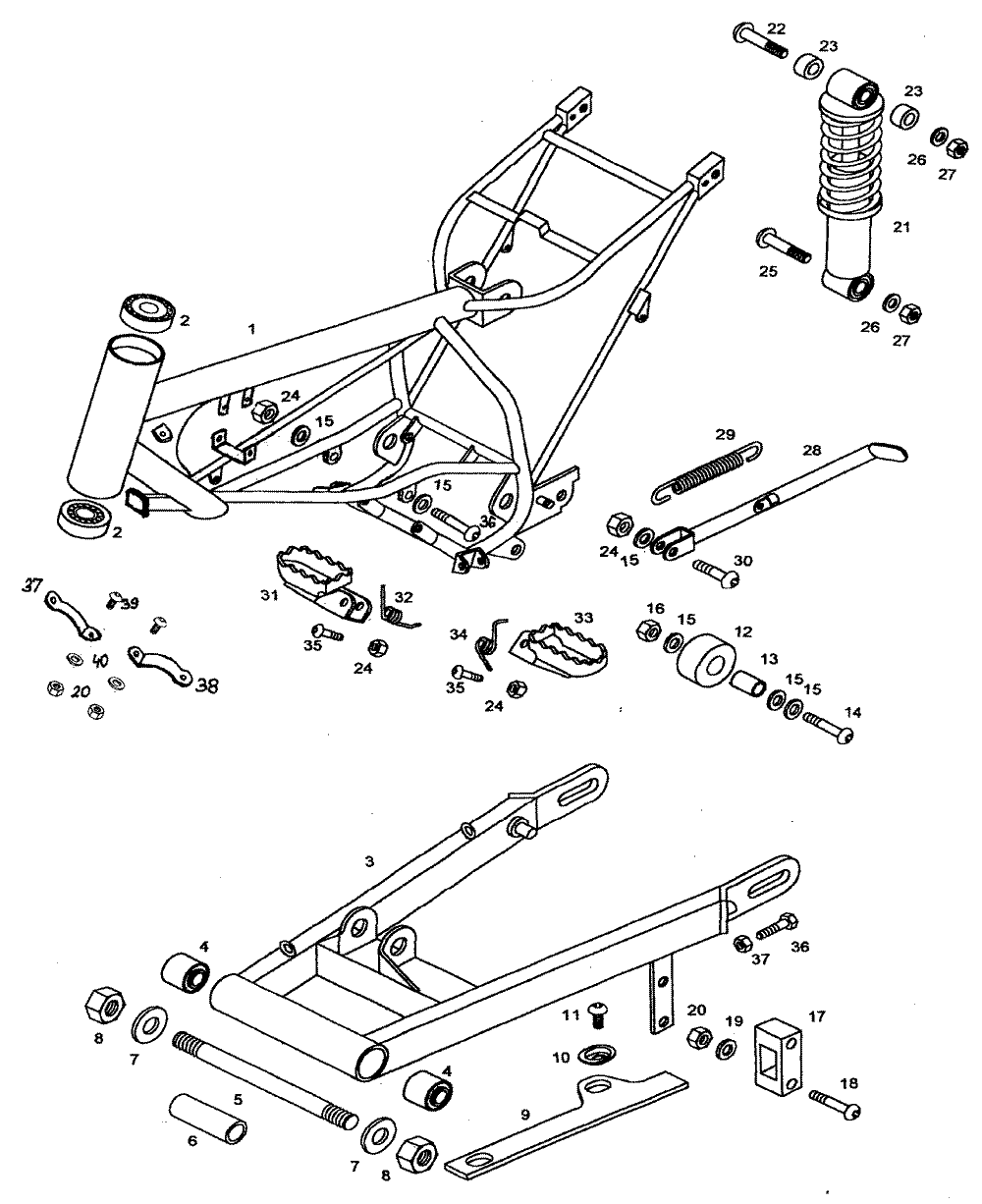 Rahmen, Federbein und Schwinge