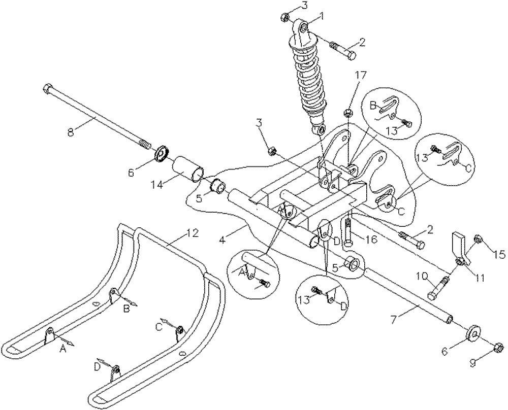 Schwinge und Federbein hinten