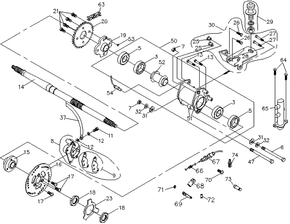 Hinterachse und Bremse hinten