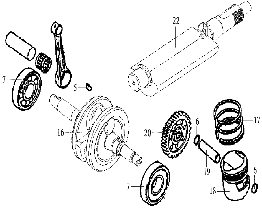 Kurbelwelle und Kolben