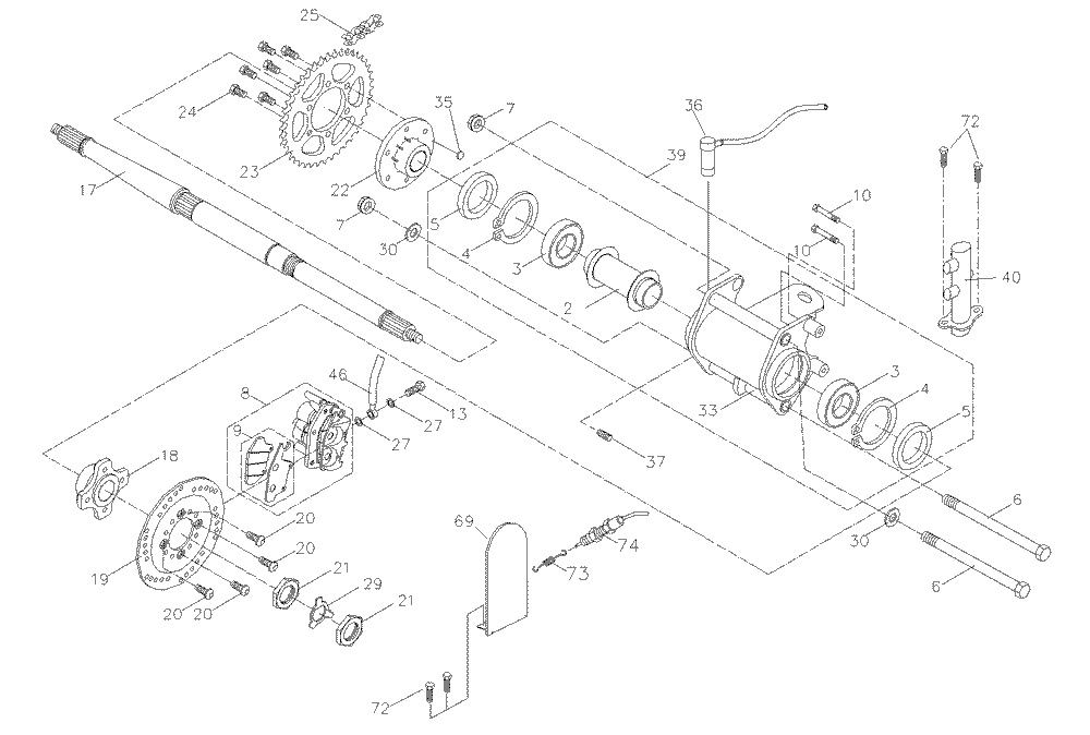 Hinterachse und Bremse hinten